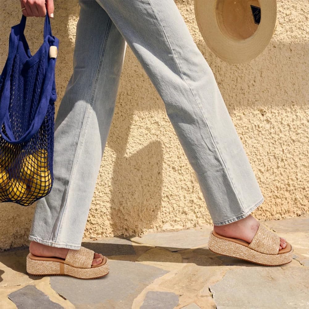 Platform Slip on Espadrille Sandals for Women Wedges Slides Bohemia Sandals Flatform Open Toe Beach Sandals - Image 5