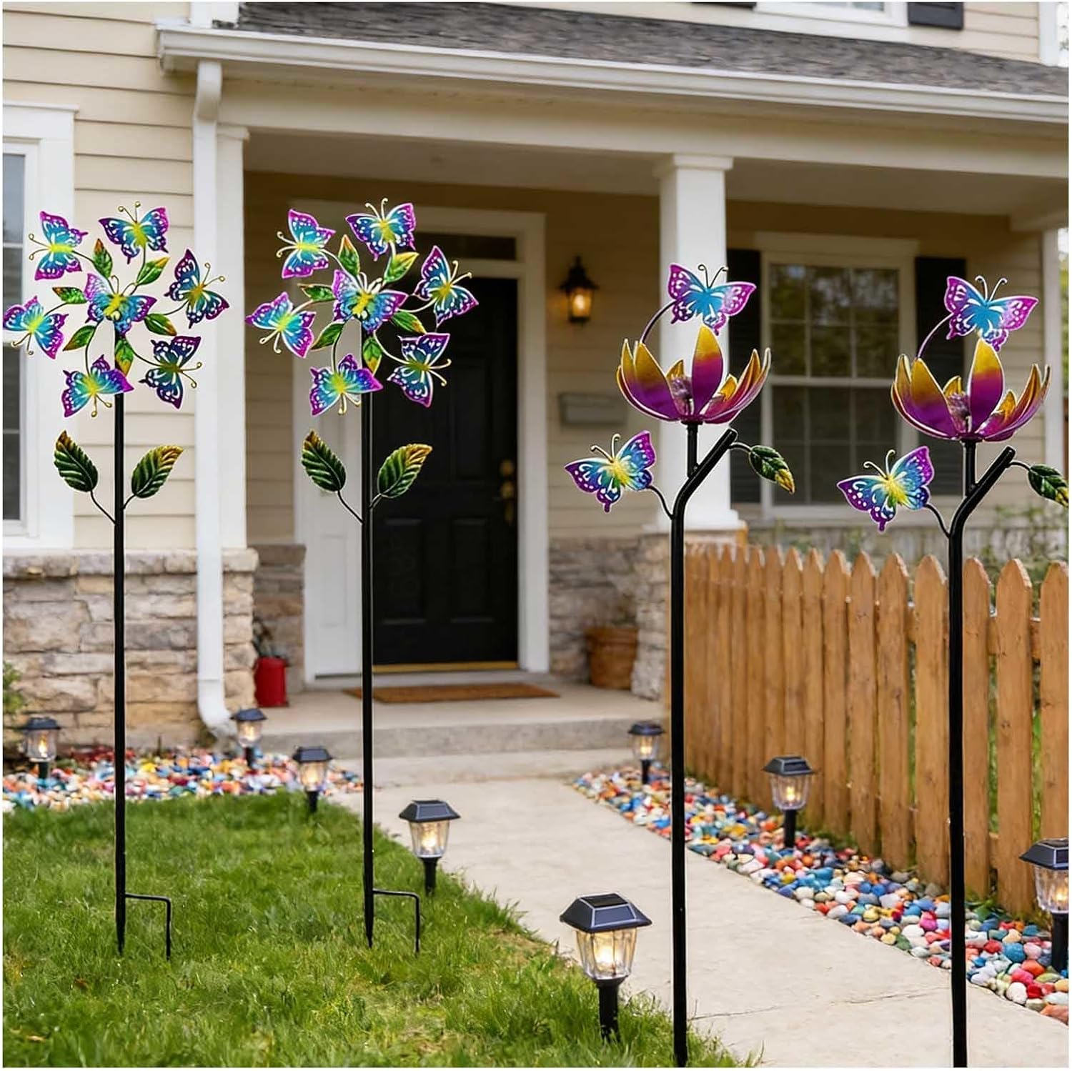 Yard Spinners, 46 inch/117cm Garden Spinners Outdoor Stainless Steel, Backyard Wind Spinners Ideal Lovely Gift for Family Friends,A+B（4Packs）