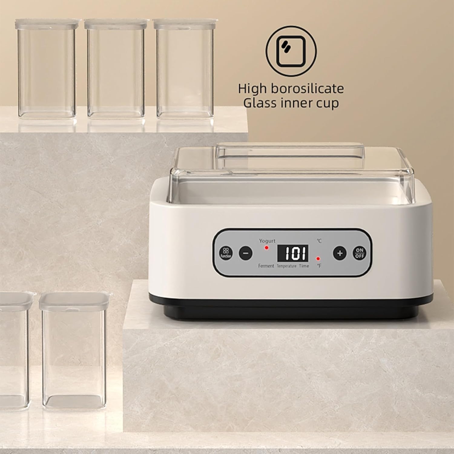 Yogurt Maker Machine -Probiotic Yogurt Makers 36 Hour L Reuteri with Temperature Control & Adjustable Time,Curd Yoghurt Maker + 6 Cups with High Temperature Resistance and Easy Cleaning(White)