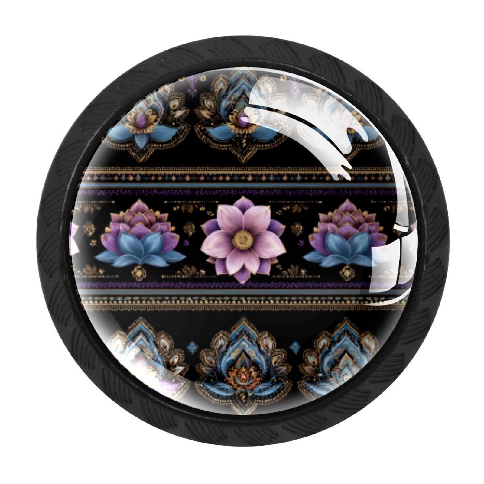 CHENZZZZ 4 Pack Cabinet Handles Black Motifs African Boho Paisley Floral (35) Cabinet Knobs Draw