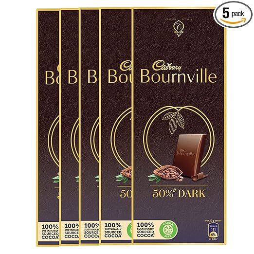 Cadbury Bournville Rich Cocoa Dark Chocolate Bar, 80 gm (Pack of 5)