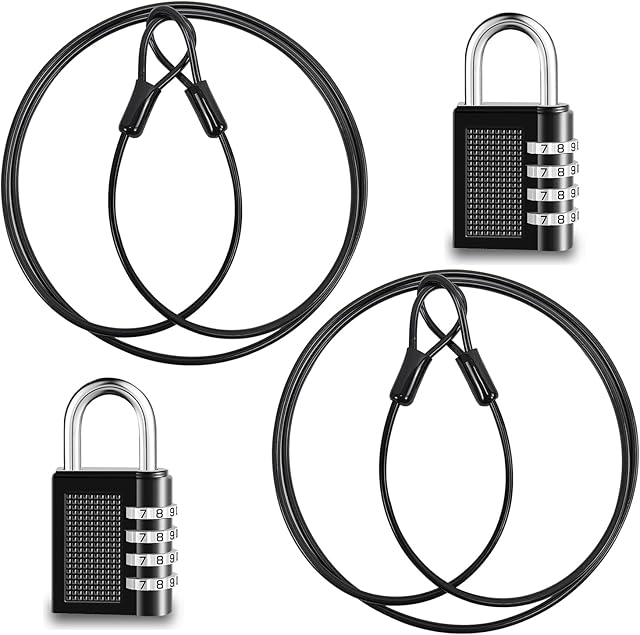 2 Pcs Security Cable Lock 1,5m x 4mm, Double-Loop Braided Loop Cable with Padlock, Locking Cable (Black)
