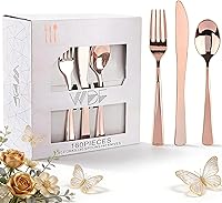 Vista 12 de WDF 120 cubiertos de plástico dorado – Juego de cubiertos desechables de plástico dorado resistente – 40 tenedores, 40 cucharas, 40 cuchillos