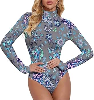 Long Sleeve Bodysuit for Women - Paisley Pattern No.9064 Turtle
