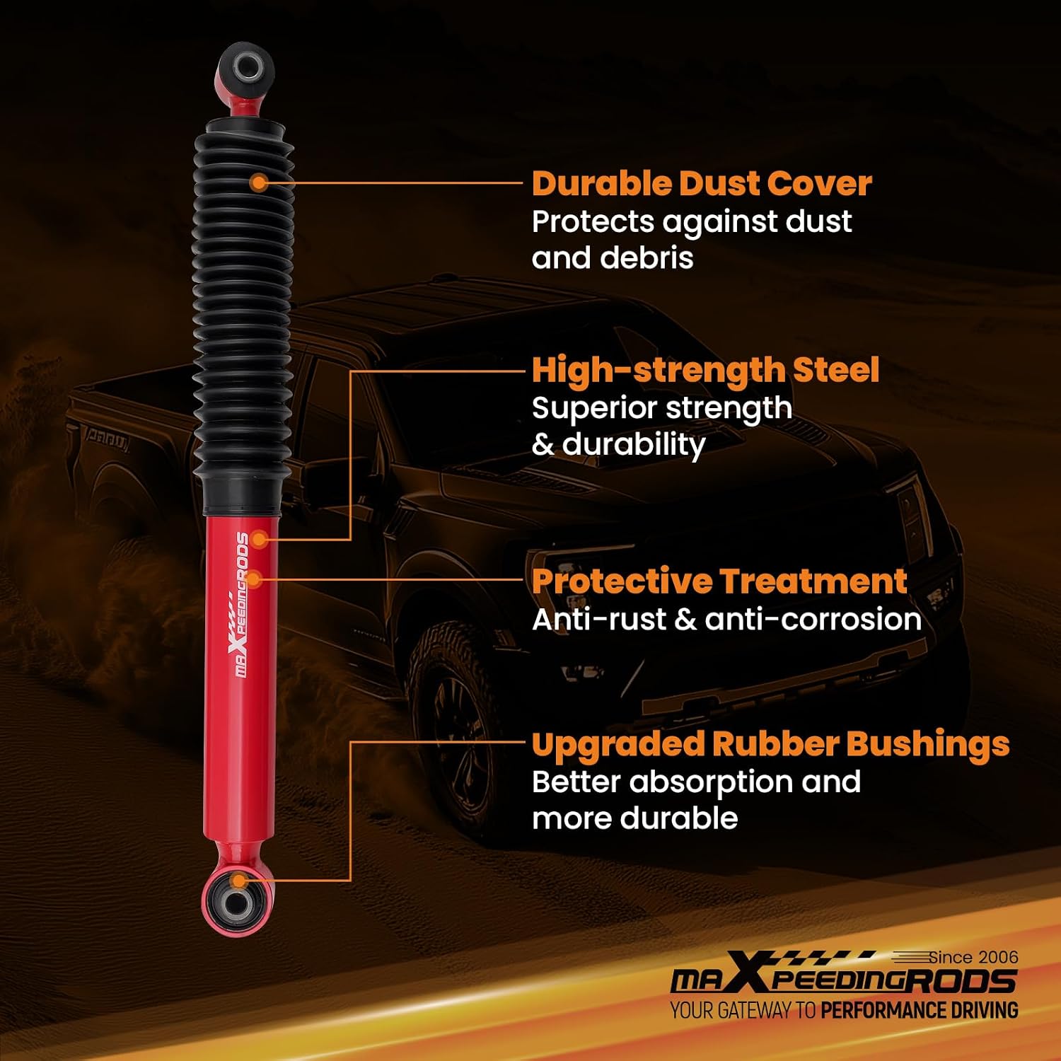 maXpeedingrods Front Rear Monotube Shocks for 1999-2010 Silverado Sierra 1500HD 2500 3500 Chevy GMC, Fit Models with Front 2-2.5" Lift, Rear 0-1" Lift, G3 Version