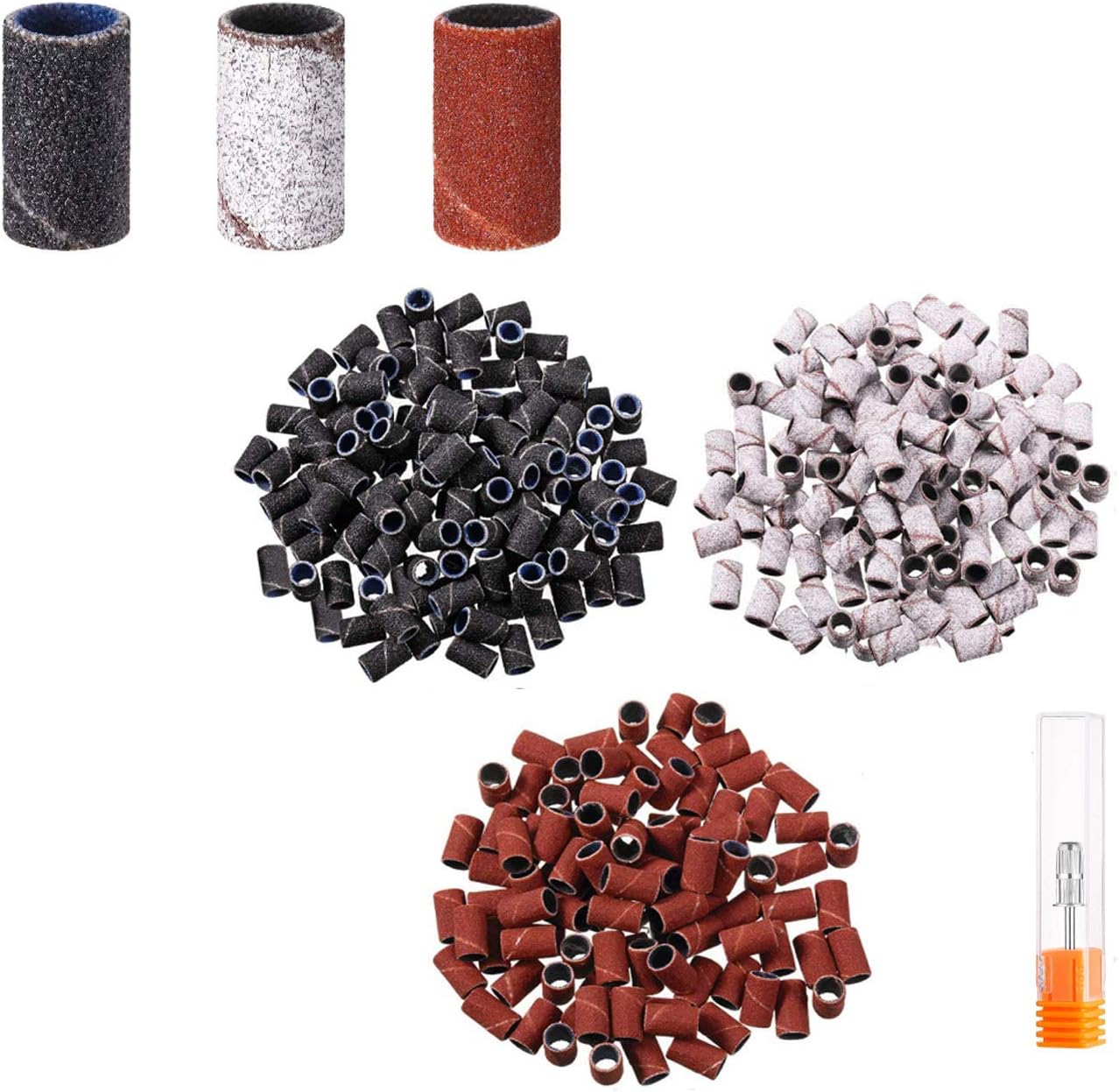 301 Pcs Sanding Bands for Nail Drill, Sanding Bands Grit File Nail Art Sanding Bands, 3 Colors 80 120 180 with 1 Pcs Electric Nail Drill Bits 3/32 Inch