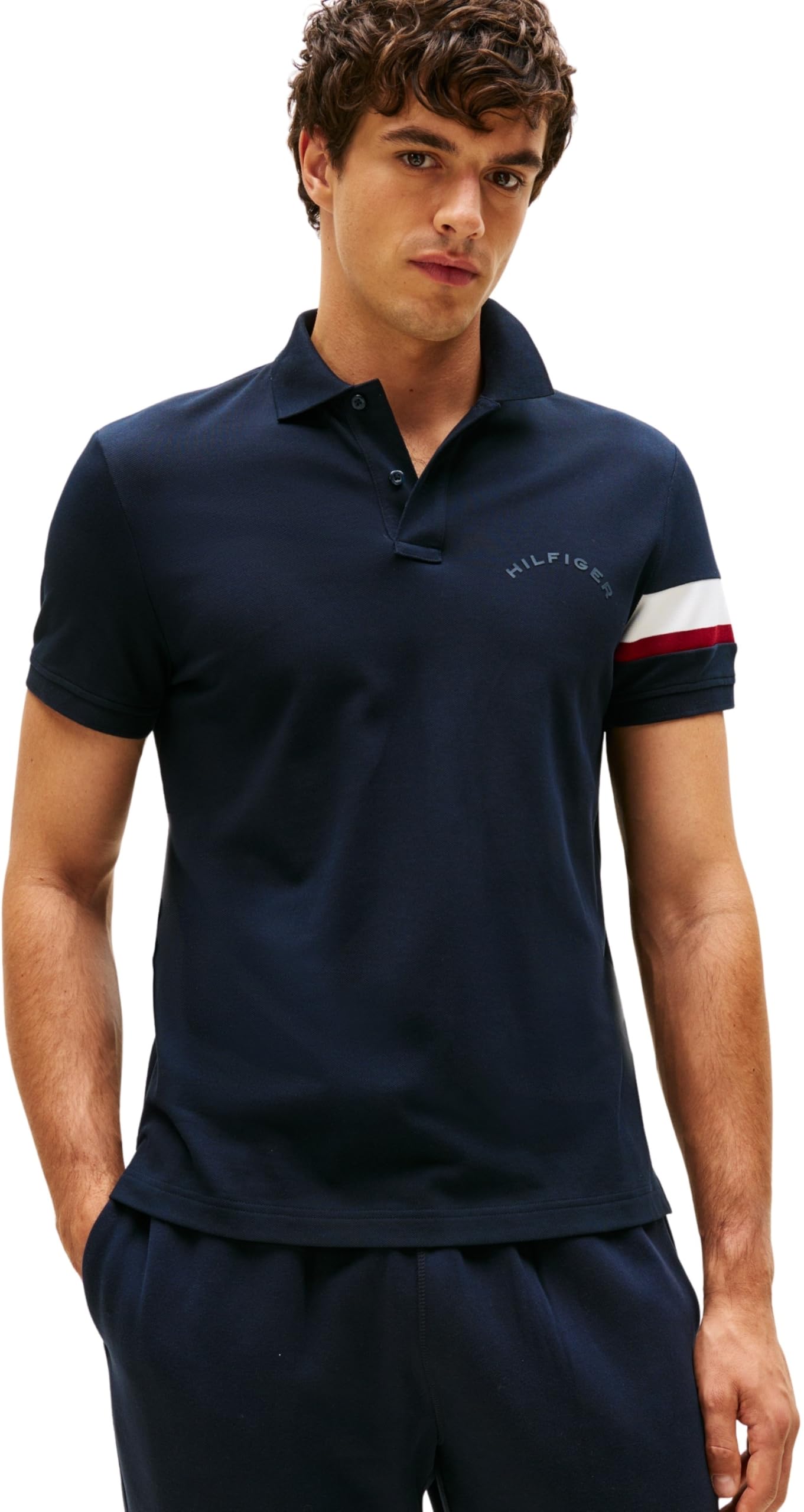 Tommy Hilfiger Men' Blue Tape Detail Short Sleeve Polo Shirt in Size S, Sports Direct