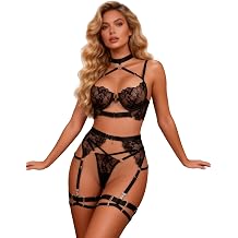 ohmydear Women's Garter Belt Lingerie Set Lace Matching Bra and Panty Sets