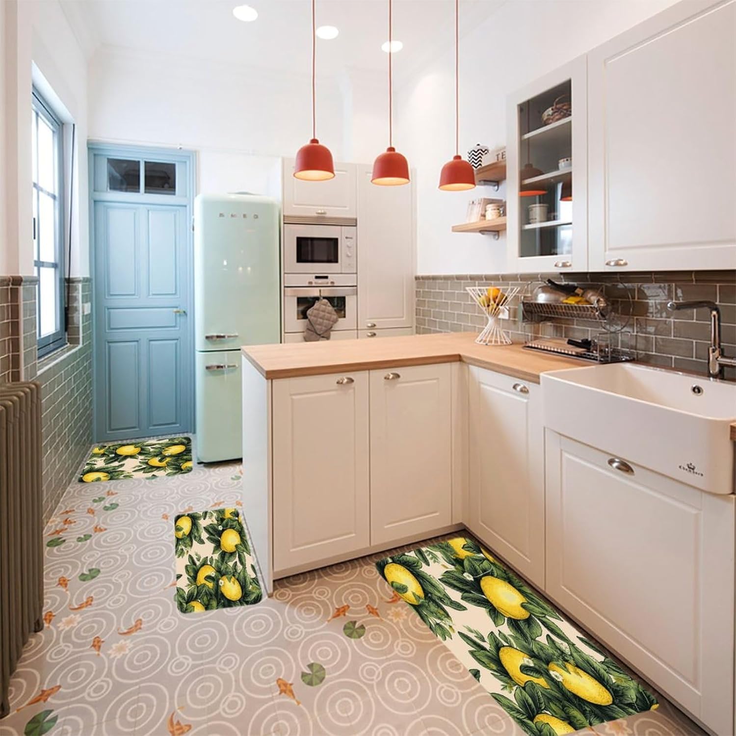 Lemon Kitchen Rugs Set of 3 Non Slip Washable Kitchen Mats for Floor Soft Area Rug Kitchen Floor Mat Cushioned Anti Fatigue Mats Standing Sink Mat Decor Runner Rugs