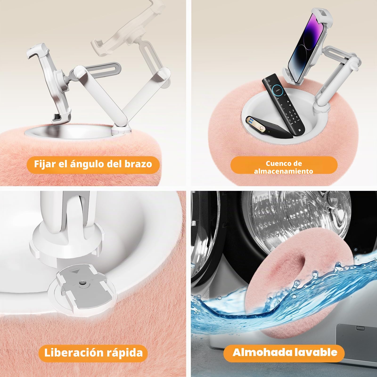 SupeDesk Soporte de tableta para cama/sofá, almohada para tableta, cuenco de aperitivos/almacenamiento, altura ajustable para teléfono