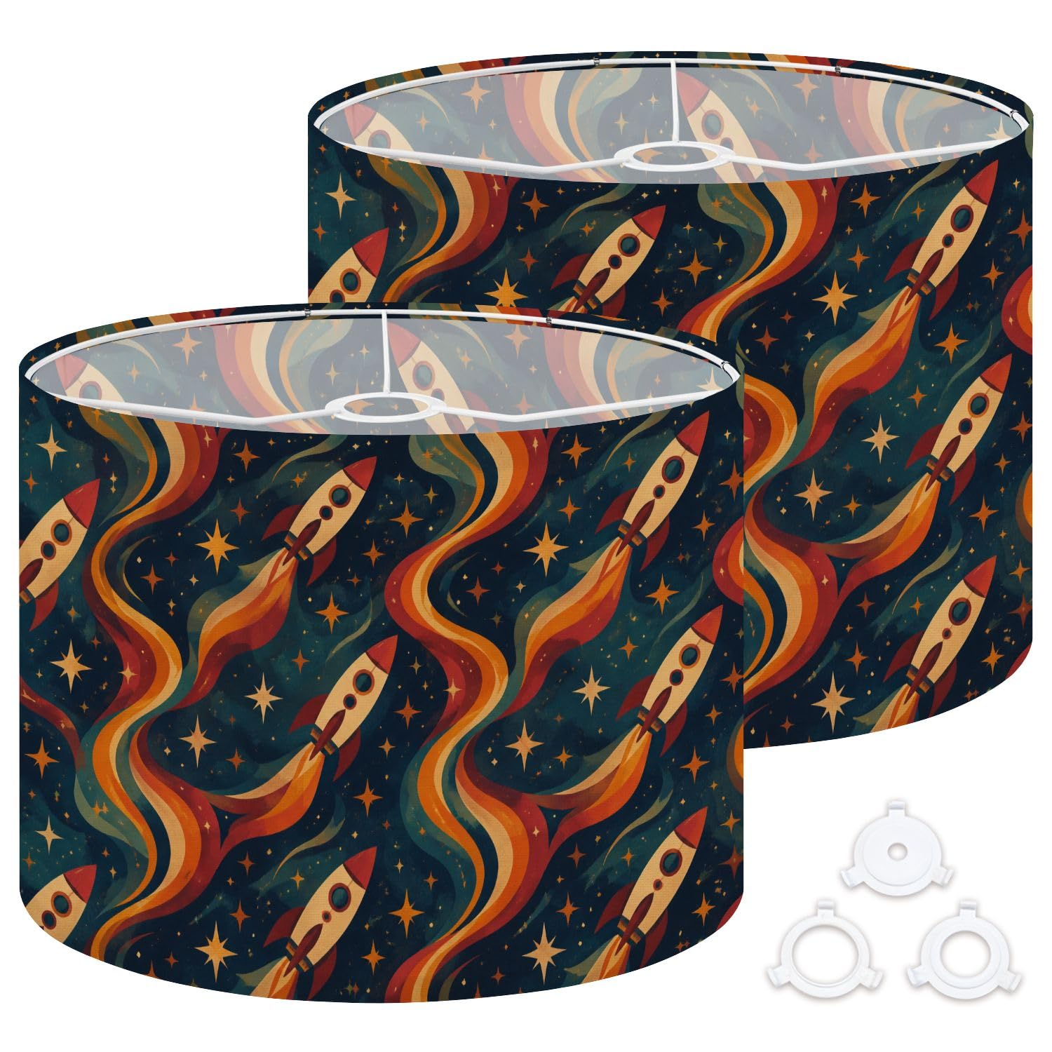 Deruinvaio Multi7 2Pcs 13In Lampshade Lamp Shade Retro Rocket Ship Colorful For Ceiling Light, Table Lamp Floor Lamp Easy Assembly Replacement Light Shade