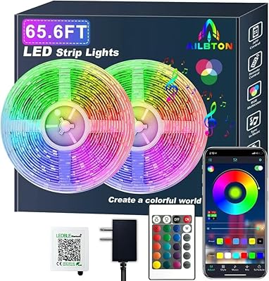 65.6ft/20M Led Strip Lights, Long Smart Music Sync 5050 RGB Color Changing Light Strip Bluetooth APP/IR Remote/Switch Box Control Rope Lights LED Lights for Bedroom,Party,Home Decoration,Festival