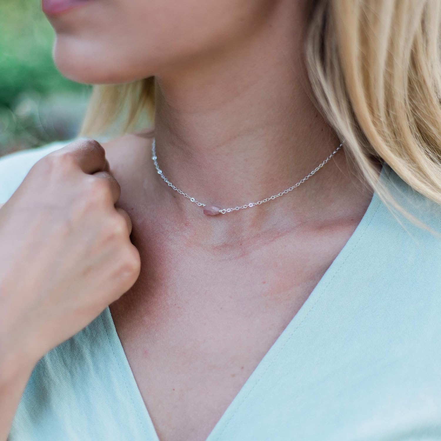 Luna Tide Rose Quartz Raw Nugget Choker in Sterling Silver