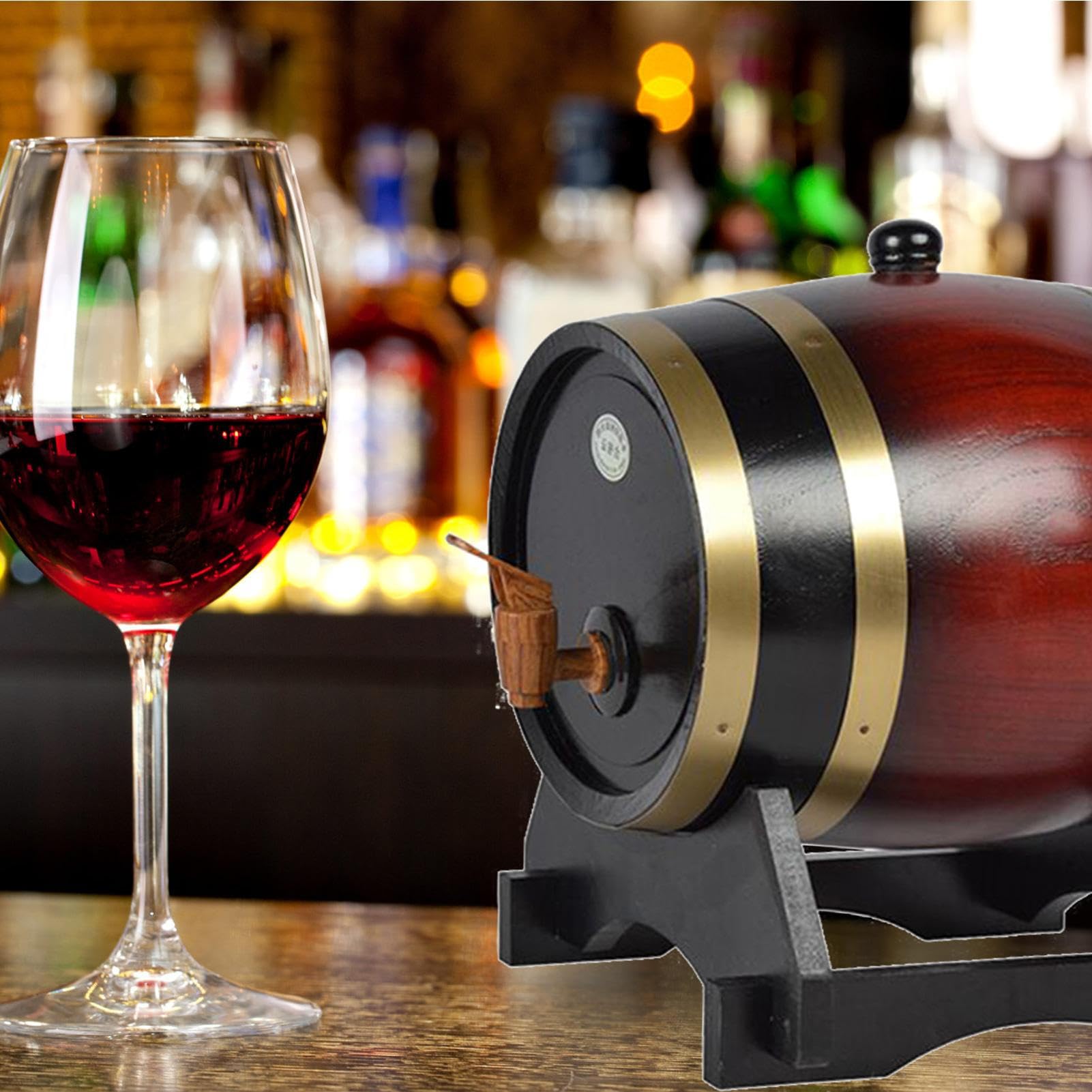 Tonneau en chêne – Tonneau en bois de 1,5 L, fût de rangement de 3 L | Distributeur d'alcool personnalisé gravé pour whisky, vodka, rhum, tequila, bière, spiritueux, récipient décoratif pour cuisine