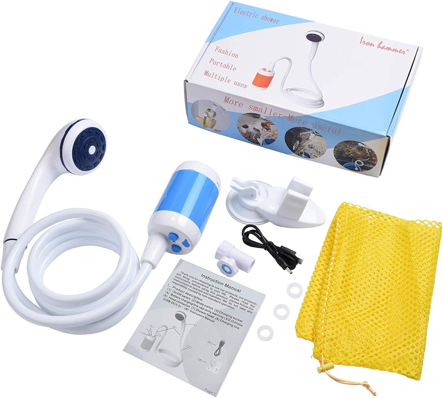 Iron Hammer Portable Shower Electric Shower Camping Shower with Shower Head Shut Off Valve