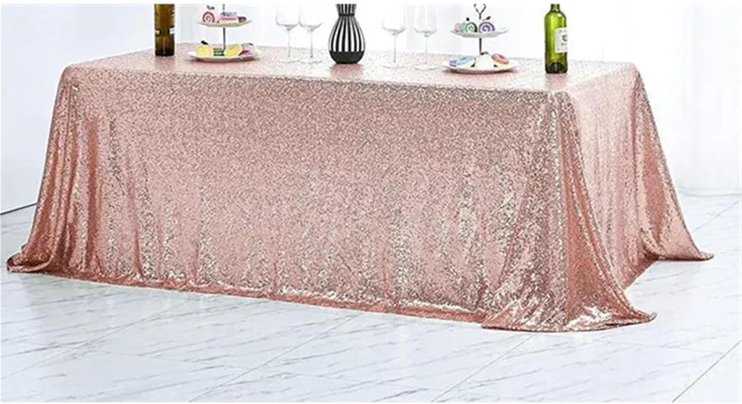 Black and Gold Round Tablecloth 2pcs Sequin Tablecloth Table Cover Overlay for Wedding Baby Birthday Cake Holiday Banquet Decoration(Rose Gold,50inch X 50inch)