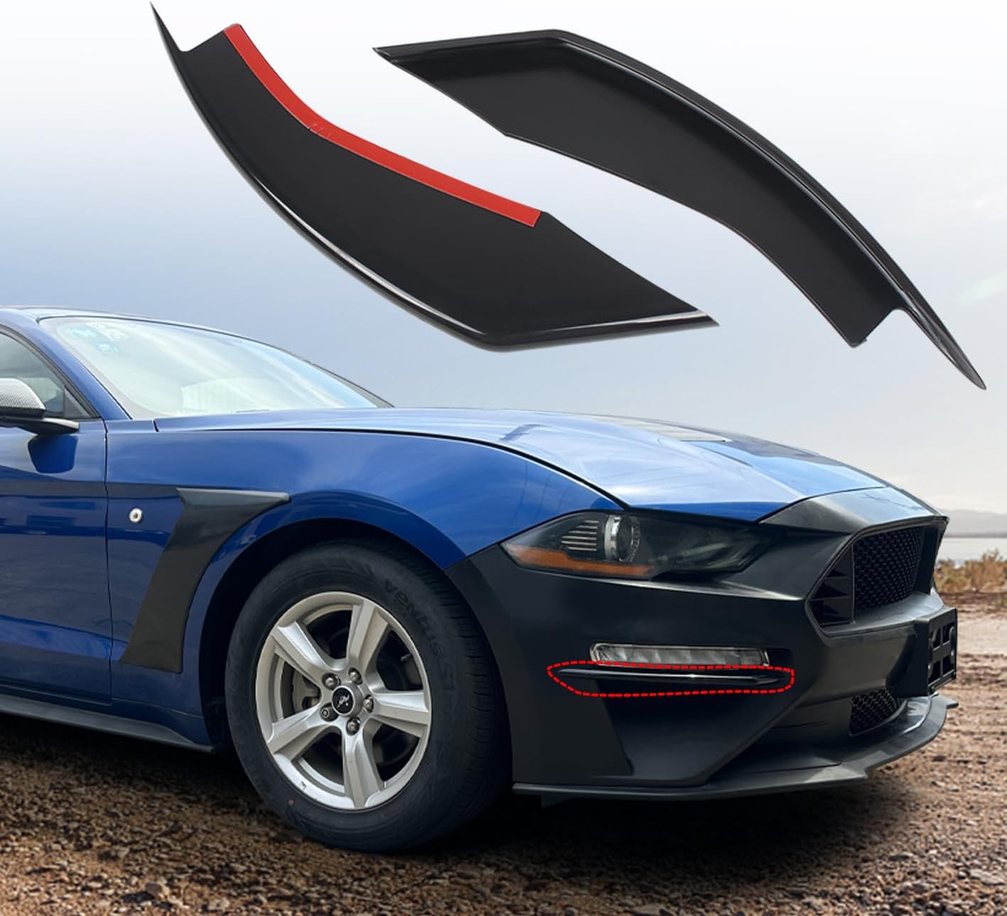 Front Bumper Winglet Fog Light Compatible with Ford Mustang 2018-2023 Accessories,Front Fog Light Eyelid Trim Cover Lamp Vent Wing Trim, Black