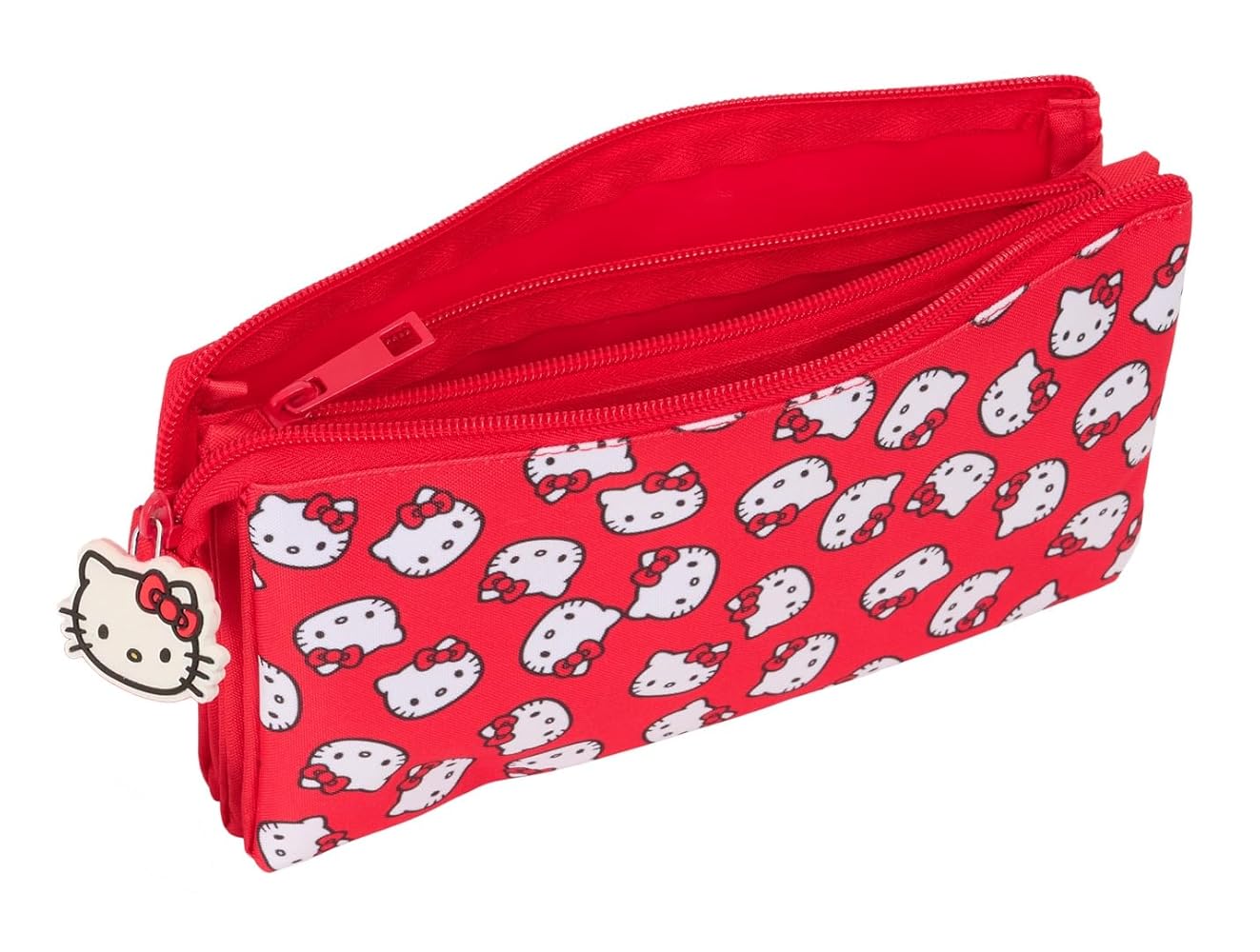 Astuccio Hello Kitty Safta - Doppia Zip, Poliestere Resistente, 21x6x8 Cm, Rosso/Bianco - Foto 7
