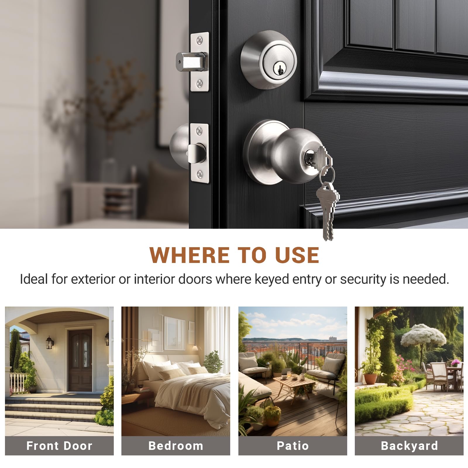 Knobonly Satin Nickel Door Knob Set - Secure & Stylish -5