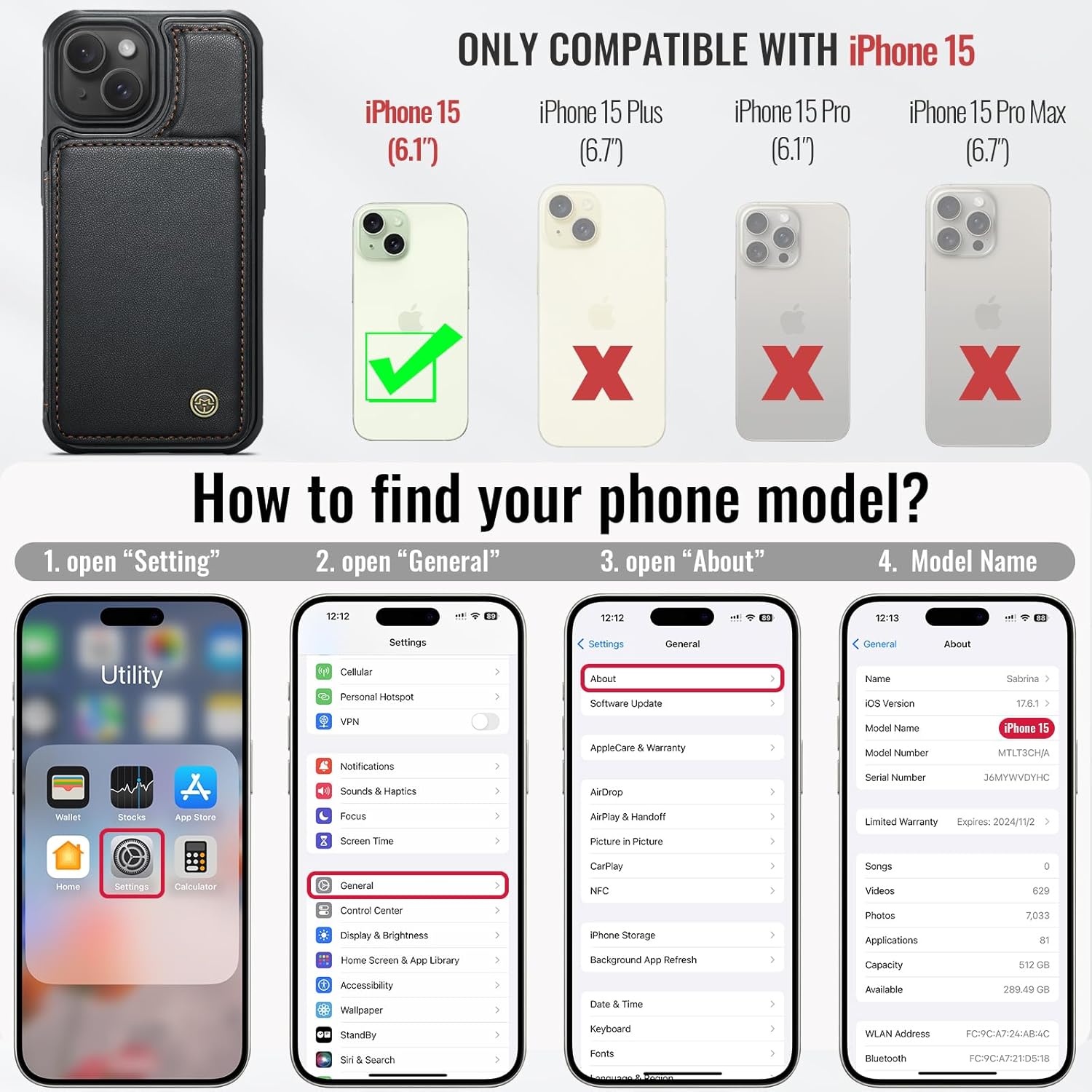 vinich for iphone 15 wallet case with card holder, rfid blocking credit slots kickstand shockproof phone cover fit for iphone 15 6.1" black for iphone 15 - 6.1'' black