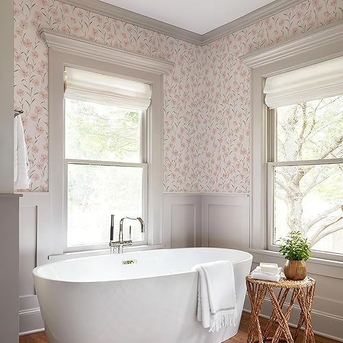 Miniatura 6 de JiffDiff Papel tapiz floral para despegar y pegar, papel de pared de margaritas rosas, flores de verano, habitación de guardería, papel de contacto