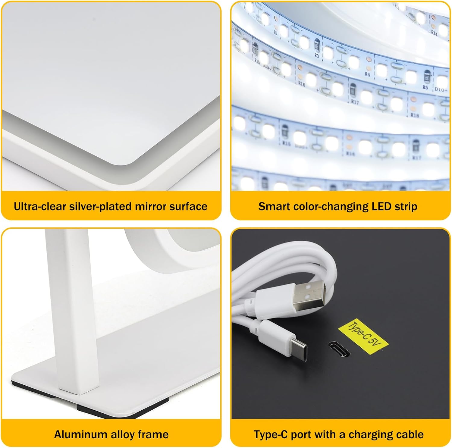 Vanity Mirror with Lights, 14"×12" LED Makeup Mirror, HD Professional Mirror, Smart Touch with 3-Color Lighting, Dimmable, 360° Rotation, Lighted Up for Makeup Desk, Bedroom (White) - Image 7