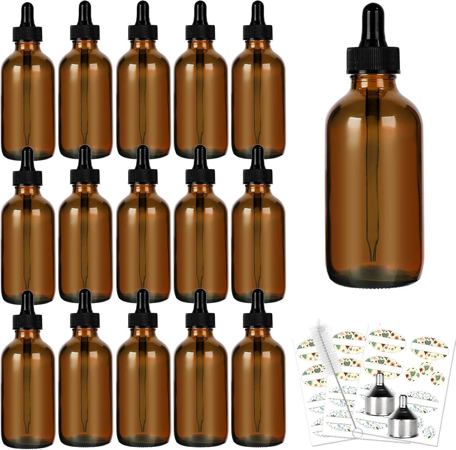 CycleMore 16'lı Paket (120 ml) 4oz Amber Cam Boston Şişeleri, Cam Damlalıklı Şişeler, Uçucu Yağlar ve Laboratuar Kimyasalları ve Daha Fazla Sıvı için Cam Damlalıklı Şişeler (4 oz-16 Adet-Kehribar)