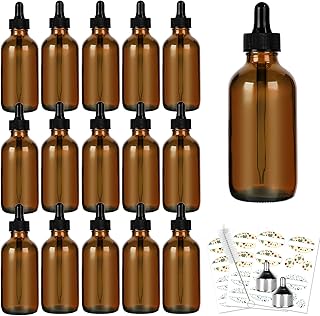 CycleMore 16 Pack (120 ml) 4 oz Amber Glass Boston Bottles with Glass Eye Droppers, Glass Dropper Bottles for Essential Oils & Lab Chemicals & More Liquids (4 oz-16 Pcs-Amber)