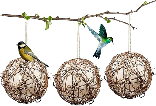 Jorewood Globe Hummingbird Nesters with Nesting Materials, Set of 3, for Indoor Outdoor Garden Patio