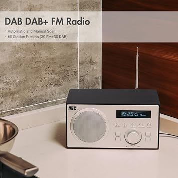 August MB420 DAB Radio with Bluetooth, Mains Powered DAB+/FM Digital Radio Alarm Clock, RDS, Dual Alarm, 60 Presets, 5W HiFi Speaker, Sleep Timer, Snooze, USB & AUX In/Out for Kitchen & Home