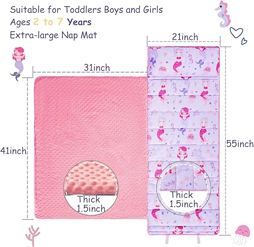 Miniatura 2 de Colchoneta para siesta para niños pequeños con almohada y manta, alfombrillas enrolladas extra grandes, bolsas de dormir para niños y niñas, saco de