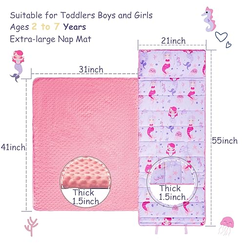 Miniatura 2 de Colchoneta para siesta para niños pequeños con almohada y manta, alfombrillas enrolladas extra grandes, bolsas de dormir para niños y niñas, saco de