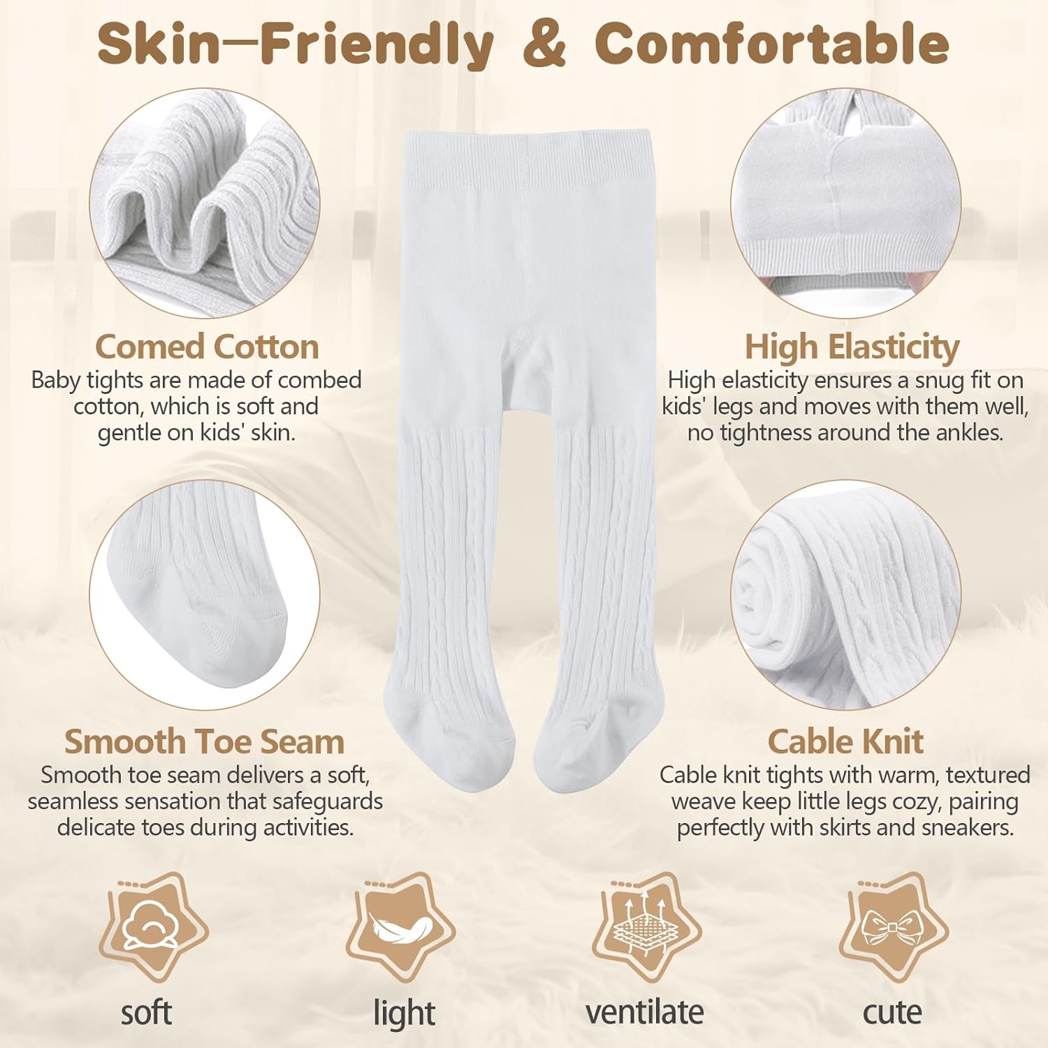 American Trends Baby Tights for Girls Cable Knit Cotton Newborn Pantyhose Soft Seamless Leggings Seamless for Infant Toddler - Image 2