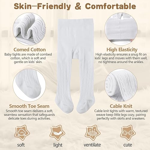 Miniatura 2 de American Trends Medias de bebé para niñas, leggings de algodón de punto trenzado, medias suaves sin costuras para recién nacidos, medias para bebés