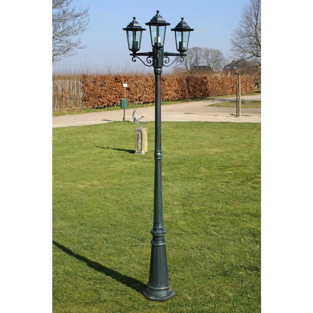 vidaXL Farola de Jardín con 3 Lámparas 215 cm Aluminio Verde Oscura Luz Patio