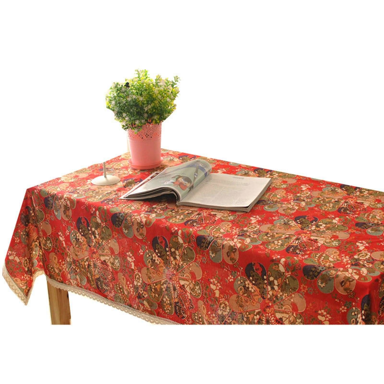 Ehomery Red Table Cloth Dining Room Tablecloths Flower Table Cloth Rectangular Vintage Large Dining Table Cover Cotton Table Decoration 140X200cm