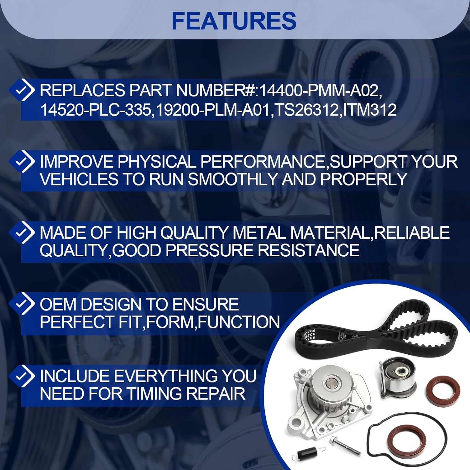 Timing Belt Water Pump Kit for 2001 2002 2003 2004 2005 For Honda Civic DX EX GX HX LX 1.7L SOHC 16V Eng. D17A