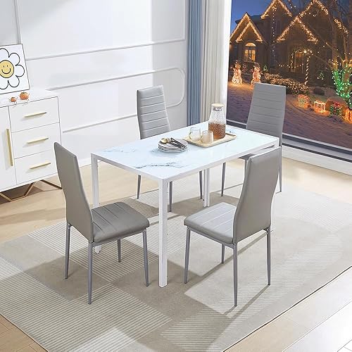Miniatura 2 de Juego de mesa de comedor para 4, mesa de cocina de 5 piezas y sillas para comedor, apartamento, compacto que ahorra espacio con mesa de vidrio