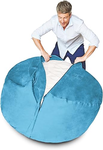 Miniatura 10 de Lumaland Funda exterior de microgamuza de lujo para puffs, lavable a máquina, funda para puf de 6 pies con incrustaciones en funda morada e