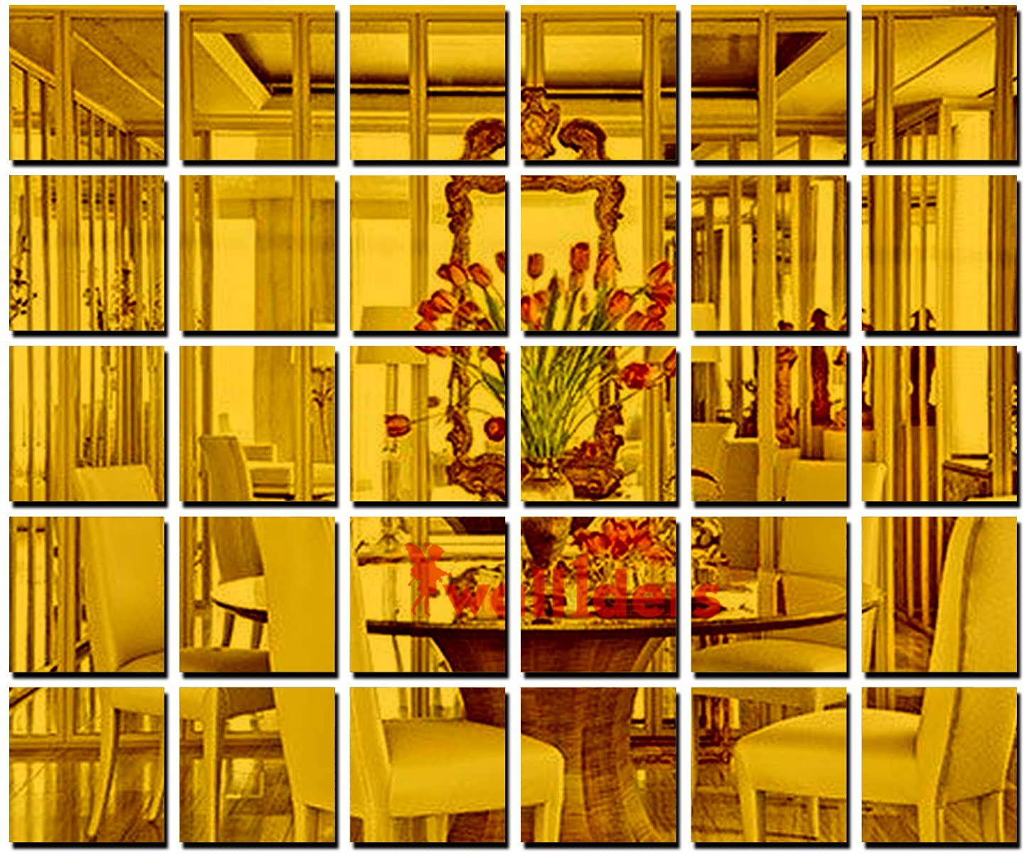 Wall1ders Big squaer 30 Golden 4 inch (Each Piece Size 10 cm) Mirror Stickers for Wall.