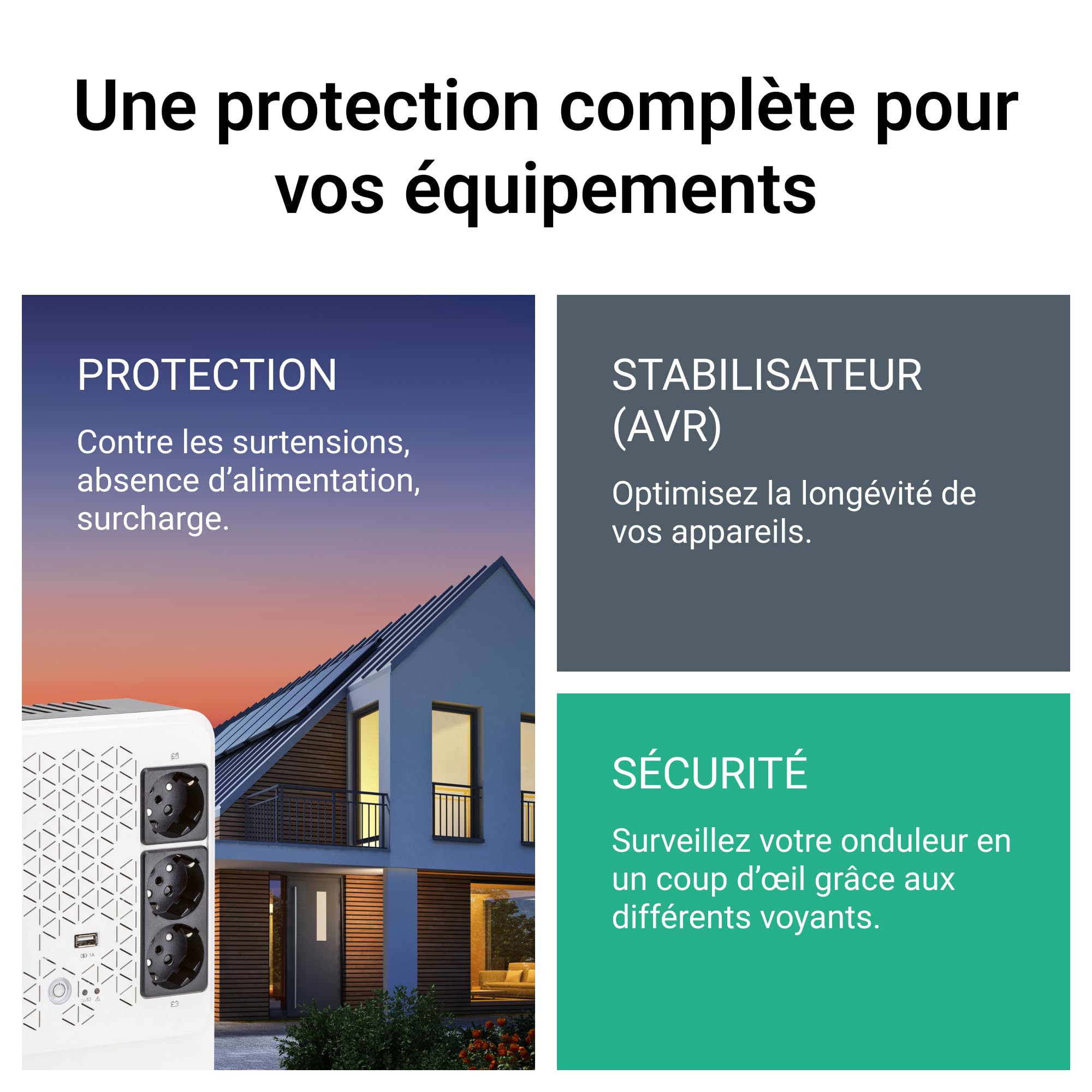 LEGRAND | UPS Keor Multiplug 800 FR, Onduleur Monophasé Avec 6 Prises, Protection Contre Les Surtensions, Autonomie De 10 À 15 Minutes
