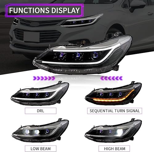 Miniatura 2 de Archaic Conjunto de faros LED para Chevrolet Chevy Cruze 2016-2020 señal de giro secuencial DRL accesorios de automóvil Chevy Cruze bombillas LED