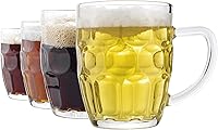 ChefCaptain Dimple Stein Beer Mugs 20oz 4-Pack - Lead-Free Crystal Glass, Wide Handle, Dishwasher Freezer Safe British Style