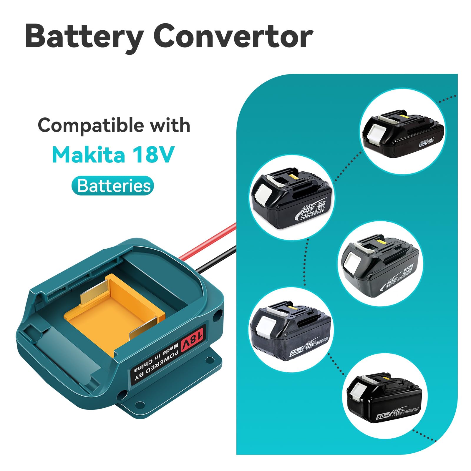 ASUNCELL Adattatore Power Bank per batteria Makita da 18 V, dispositivi di avviamento, compatibile con Makita, batteria portatile da 12 V, starter batteria per auto (batteria non inclusa)