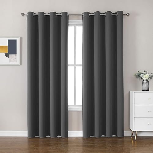 CUCRAF Dark Grey Blackout Curtains 108 inch Length, Thermal Insulated Room Darke