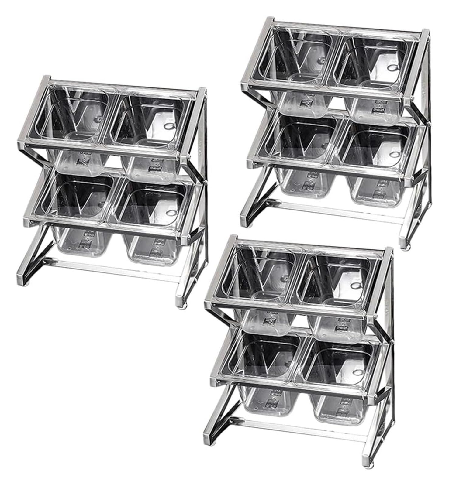 Estadísticas transparentes para pizza, 3 unidades, con tapa de cuchara, 2 filas, para condimentos, plateadas, 63 x 22 x 43 cm