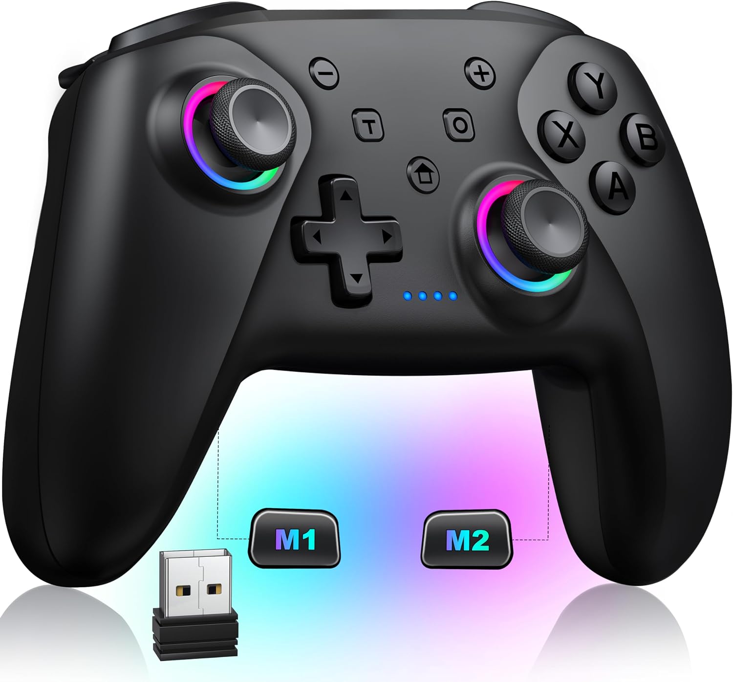 Wireless PC Controller, Gaming Controller for PC/Switch/Switch 2/Android/iOS with Hall Effect Joystick & Triggers – No Drift, No Deadzone, Turbo, Vibration, Light, 1000mAh Battery, Custom Programmable