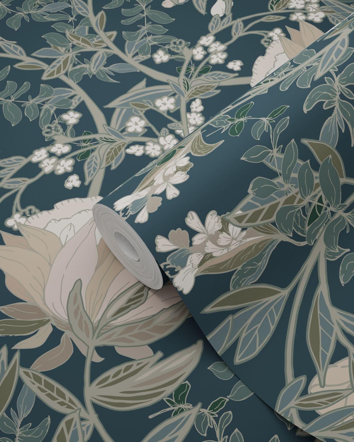 Esta Home Tapete Blumenmuster im Jugendstil Dunkelblau 53 cm x 10.05 m