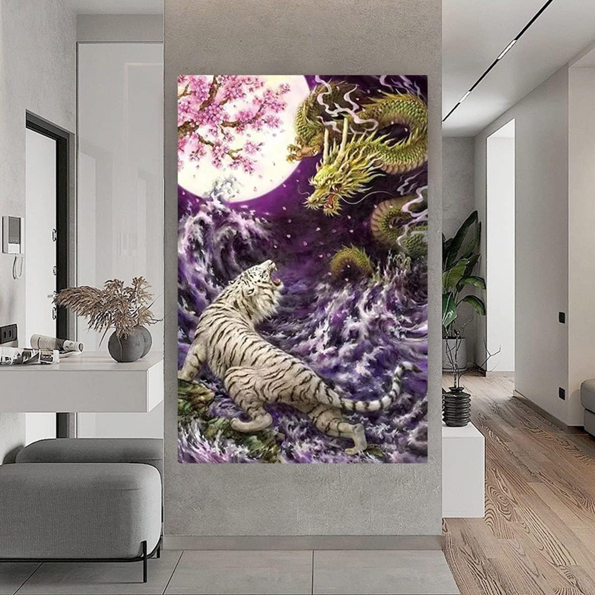 Instarry 5D DIY Diamond Painting Kits for Adults Full Drill Dragon and White Tiger Mosaic Cross Stitch Wall Art Decor Art Kit 43.3x23.6 inch