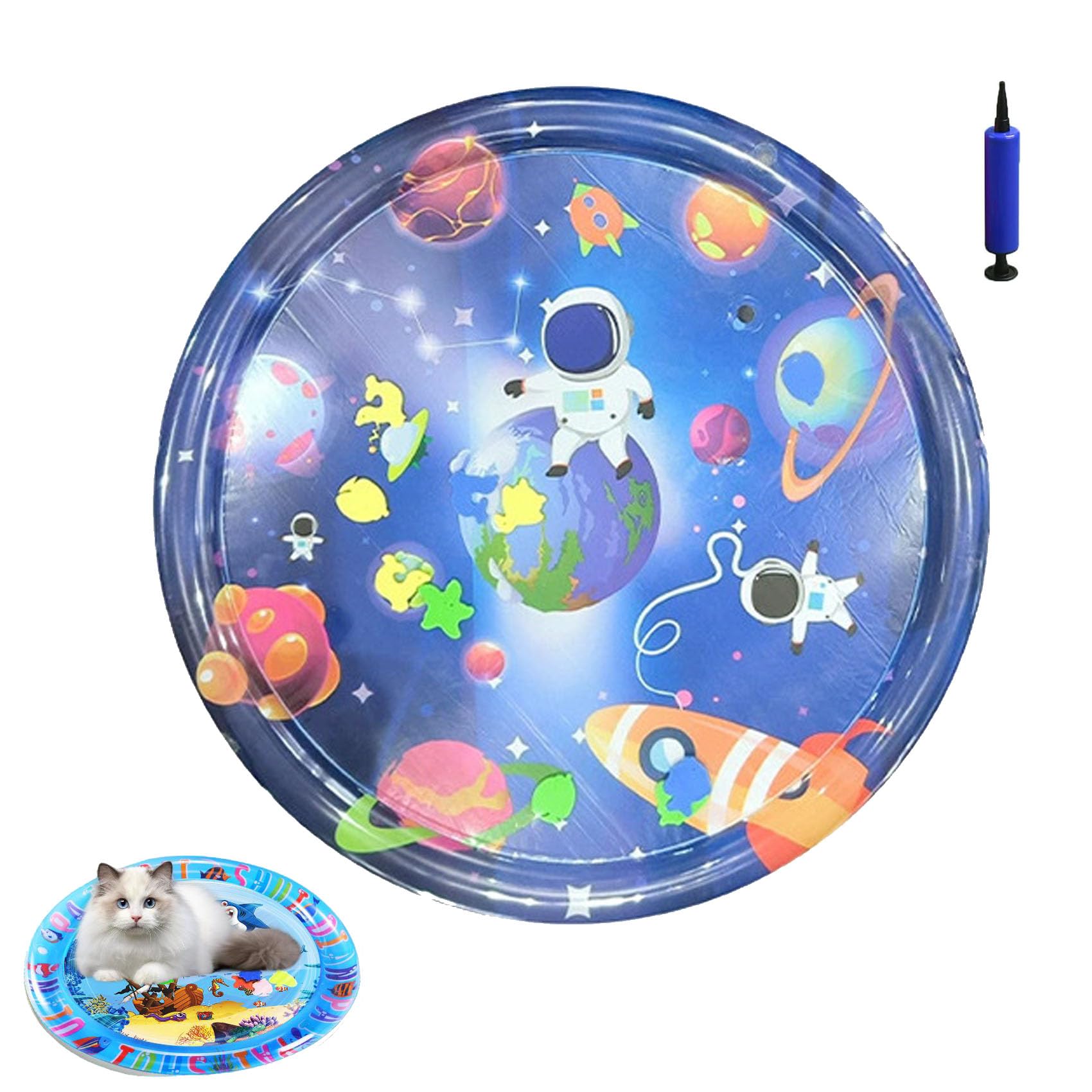 Pet Water Bed, Interactive Sensory Pad with Floating Fish, Cooling Mat for Dogs/Cat (B,Large)